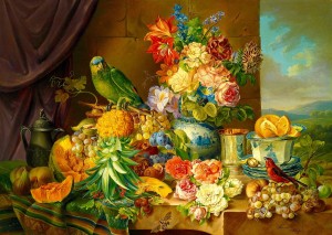 Enjoy: Still Life with Fruit, Flowers and a Parrot (1000) legpuzzel