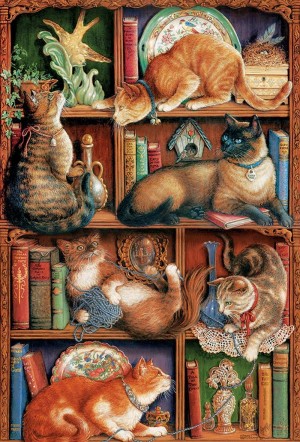 Cobble Hill: Feline Bookcase (2000) verticale puzzel