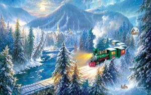 SunsOut: Mountain Christmas Train (500XL) kerstpuzzel