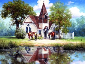 SunsOut: Reflections of a Country Church (1000) legpuzzel