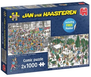 Jan van Haasteren: Op Glas Ijs en Kerstbomenmarkt (2x1000) kerstpuzzels