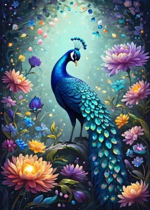 Bluebird: Flowers and Peacock (500) verticale puzzel