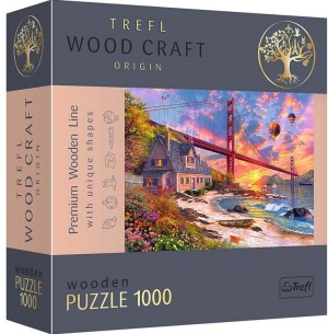 Trefl: Wood Craft - Sunset at Golden Gate (1000) houten puzzel